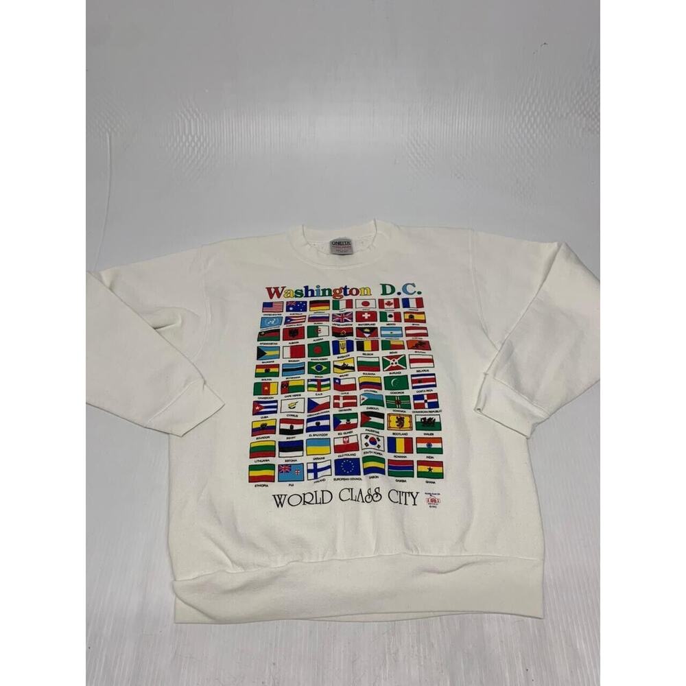 VTG Oneita Sweatshirt White Washington D.C. World Class City L Men's A76
